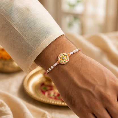 Colourful Meenakari Bead Rakhi with Pearls for Brother - Rakshabandhan Gift