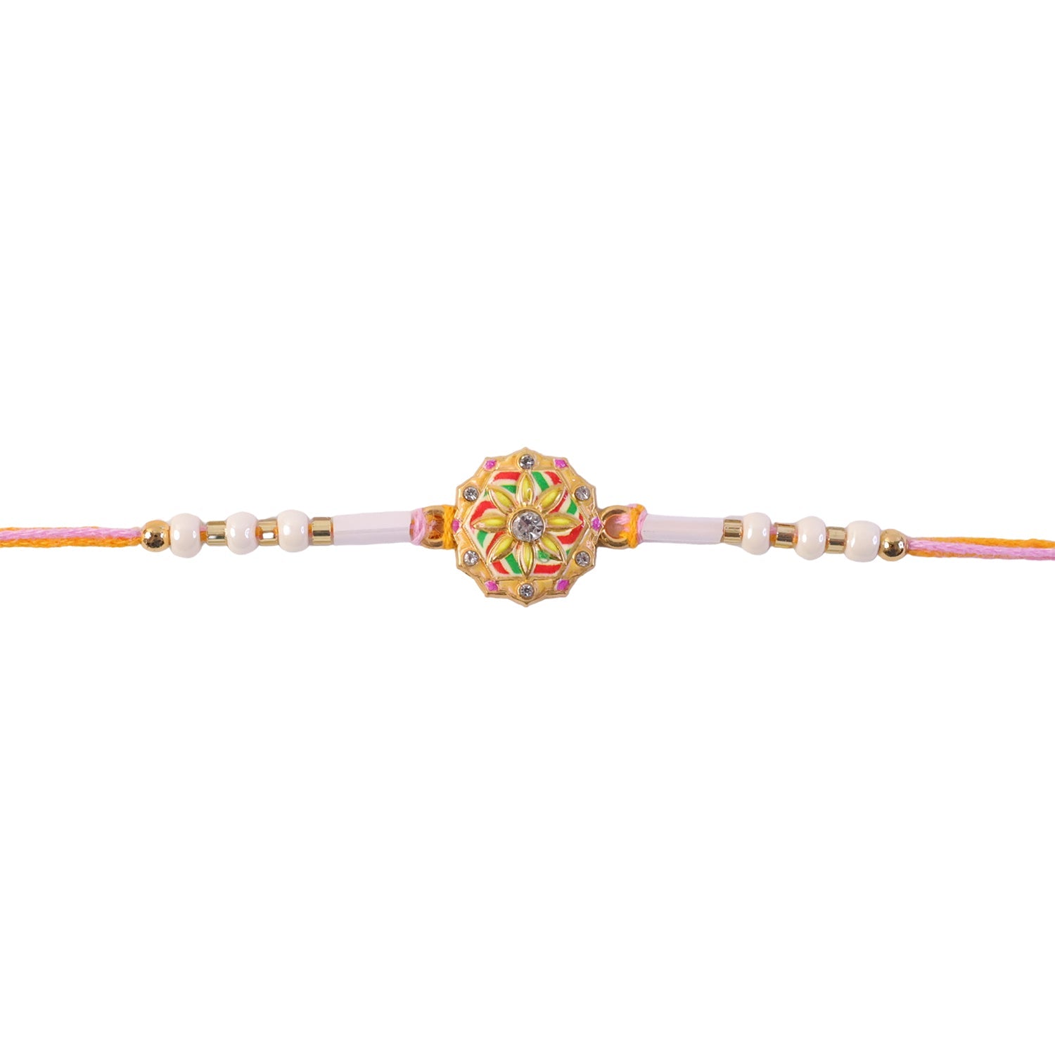 Colourful Meenakari Bead Rakhi with Pearls for Brother - Rakshabandhan Gift