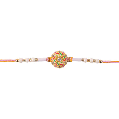 Colourful Meenakari Bead Rakhi with Pearls for Brother - Rakshabandhan Gift