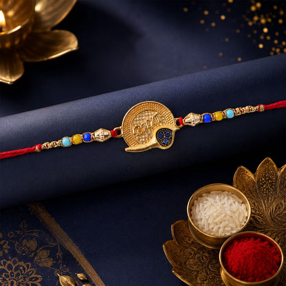 Golden Bhai Text Rakhi with Multicolour Beads for Brother - Raksha Bandhan Special