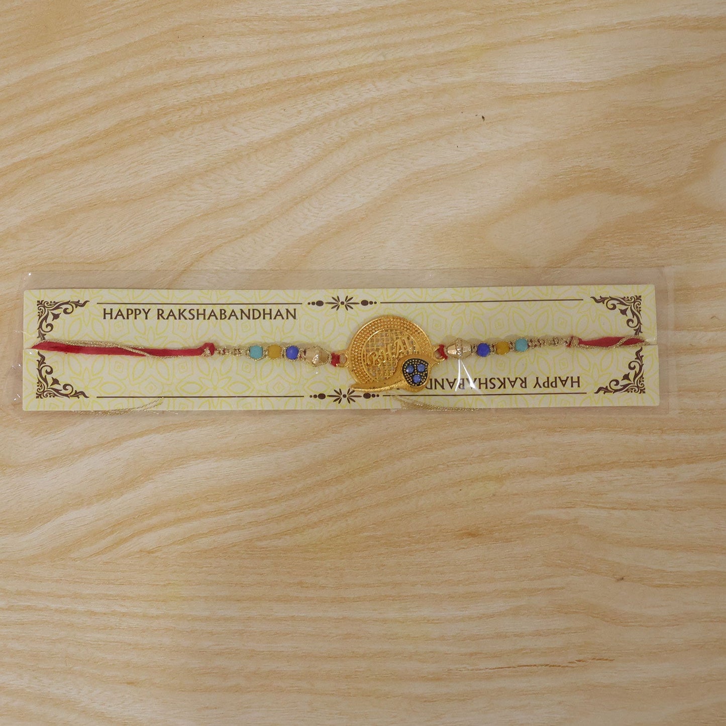 Golden Bhai Text Rakhi with Multicolour Beads for Brother - Raksha Bandhan Special