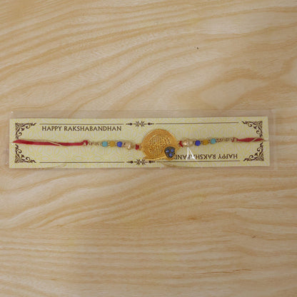 Golden Bhai Text Rakhi with Multicolour Beads for Brother - Raksha Bandhan Special