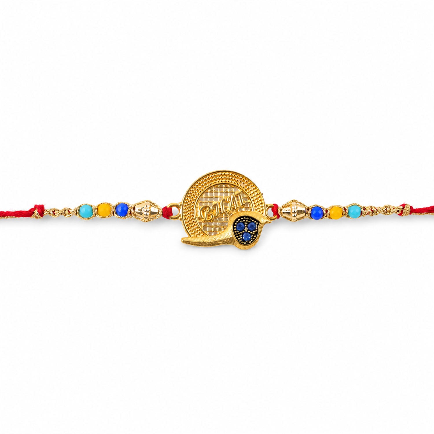 Golden Bhai Text Rakhi with Multicolour Beads for Brother - Raksha Bandhan Special