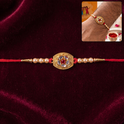 Gold-Plated Floral AD Stone Rakhi for Brother - Rakshabandhan Gift