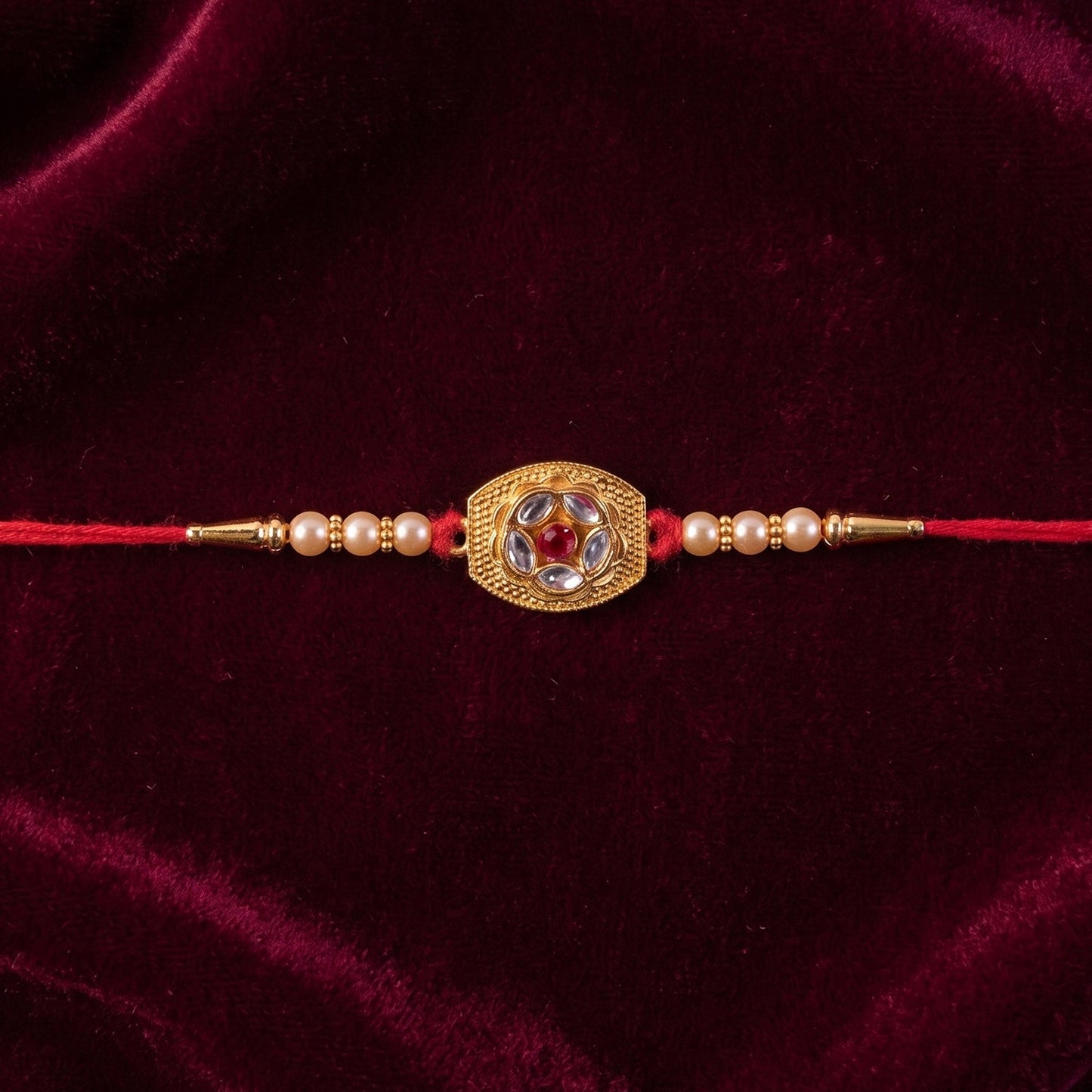 Gold-Plated Floral AD Stone Rakhi for Brother - Rakshabandhan Gift