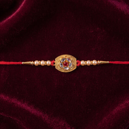 Gold-Plated Floral AD Stone Rakhi for Brother - Rakshabandhan Gift