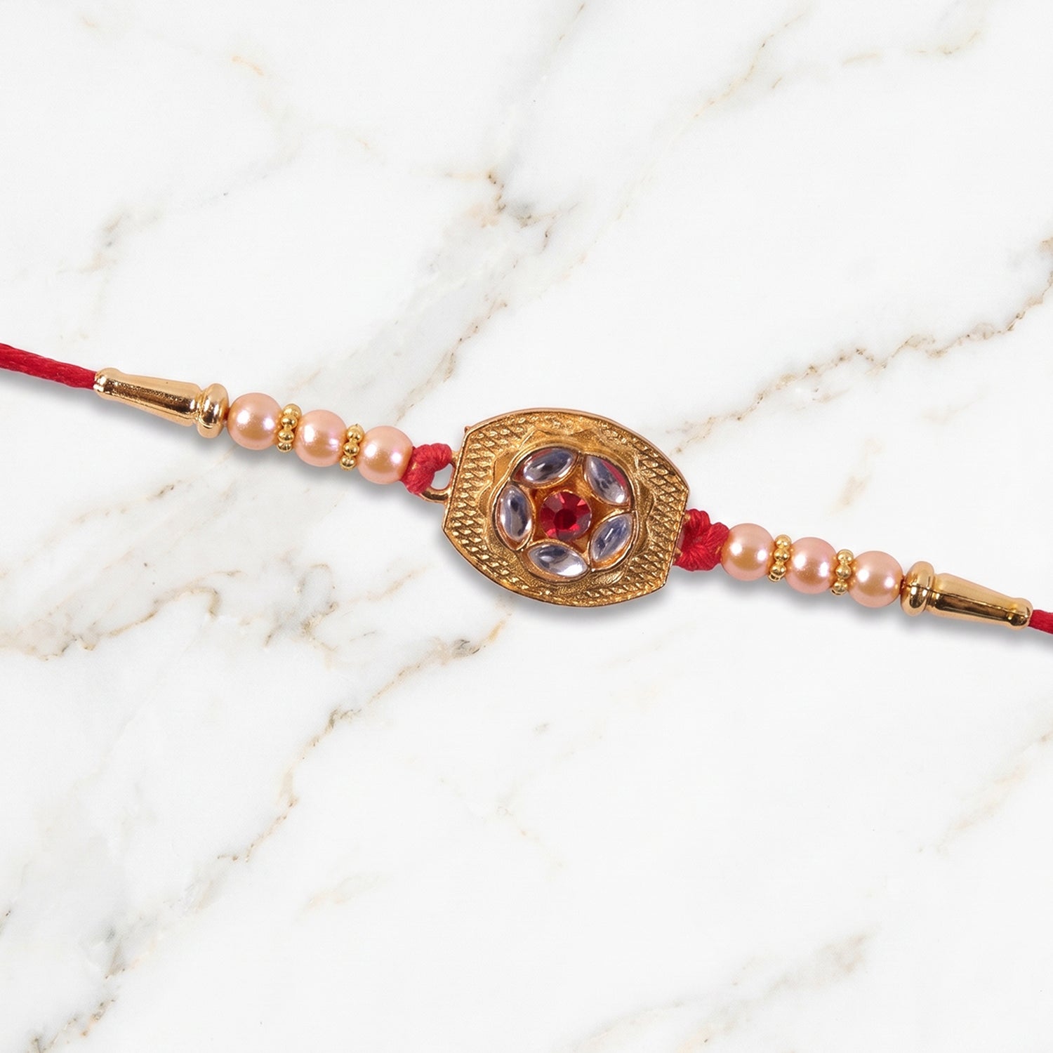 Gold-Plated Floral AD Stone Rakhi for Brother - Rakshabandhan Gift