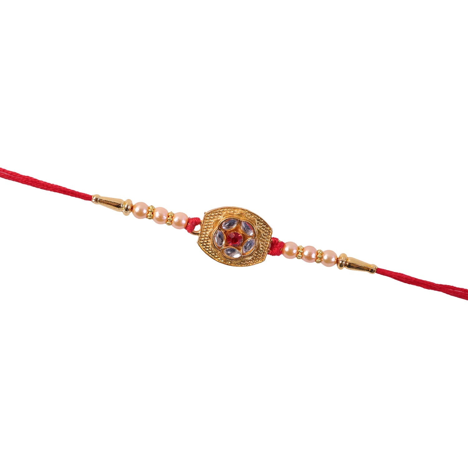 Gold-Plated Floral AD Stone Rakhi for Brother - Rakshabandhan Gift