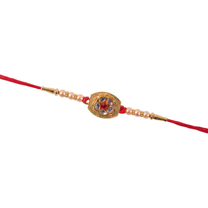 Gold-Plated Floral AD Stone Rakhi for Brother - Rakshabandhan Gift