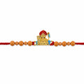 Rakhi for Brother – Golden Deity with sandalwood beads and modern charm