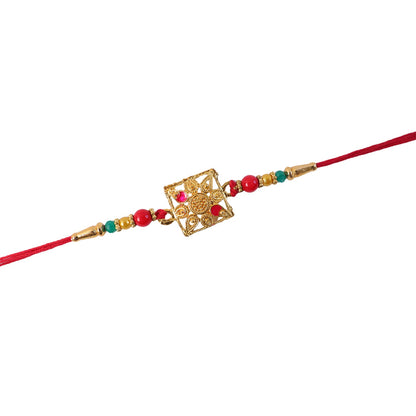 Golden Square Rakhi with Stone & Colourful Beads for Brother