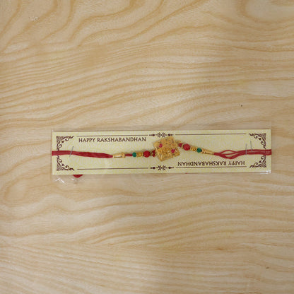Golden Square Rakhi with Stone & Colourful Beads for Brother