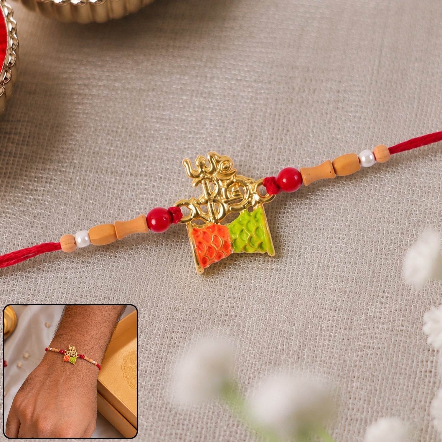 Fancy Golden Om Rakhi with Colourful Kite Charm for Brother - Kids Rakhi