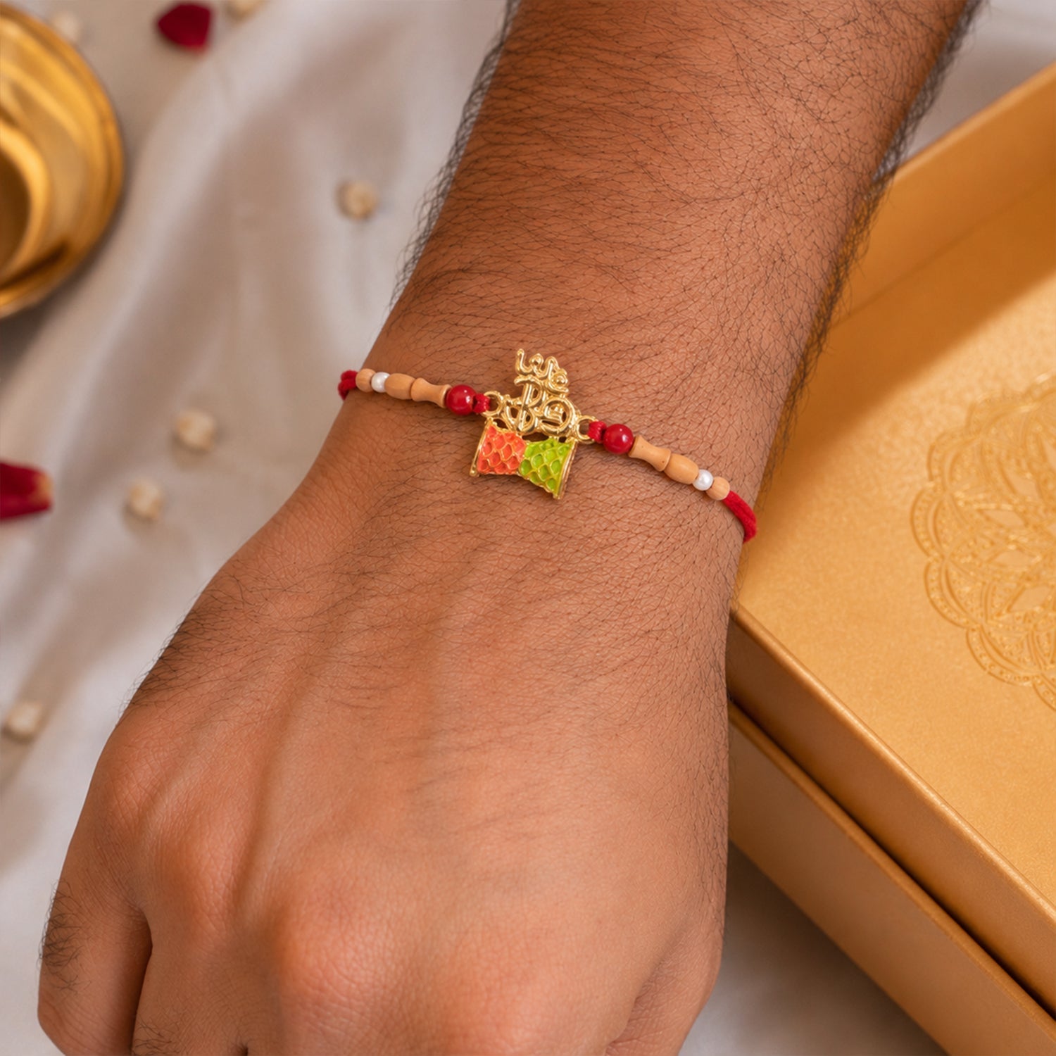 Fancy Golden Om Rakhi with Colourful Kite Charm for Brother - Kids Rakhi