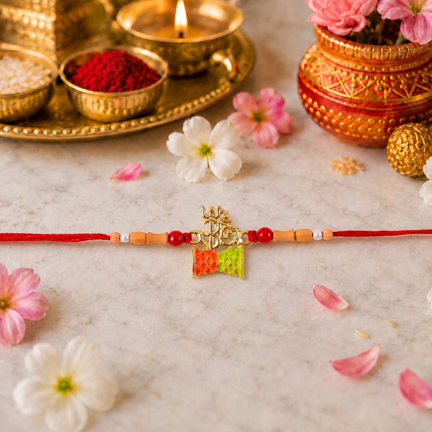 Fancy Golden Om Rakhi with Colourful Kite Charm for Brother - Kids Rakhi