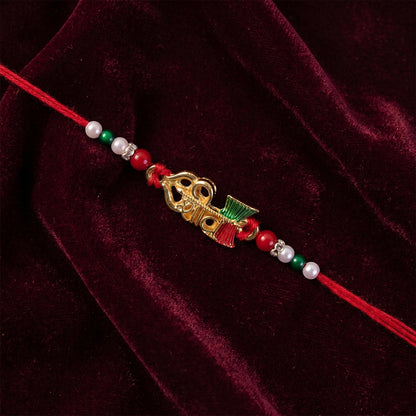 Elegant Golden Shiv Meenakari Rakhi with Beads for Brother