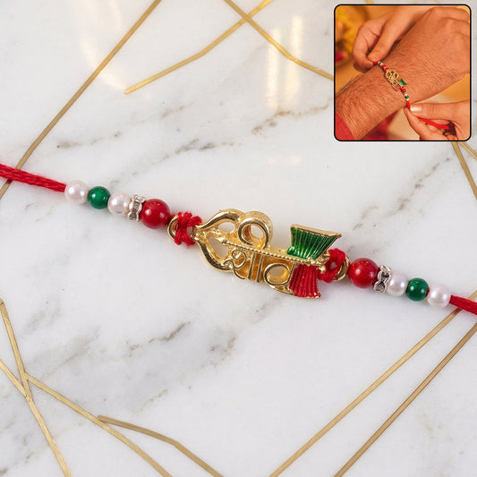 Elegant Golden Shiv Meenakari Rakhi with Beads for Brother