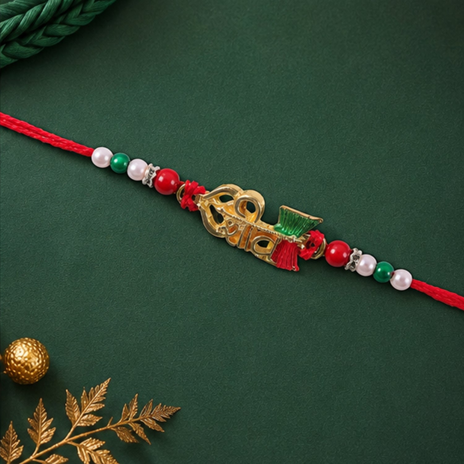 Elegant Golden Shiv Meenakari Rakhi with Beads for Brother