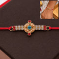 Kundan Rakhi – Gold Floral Design with Turquoise Stone for Brothers