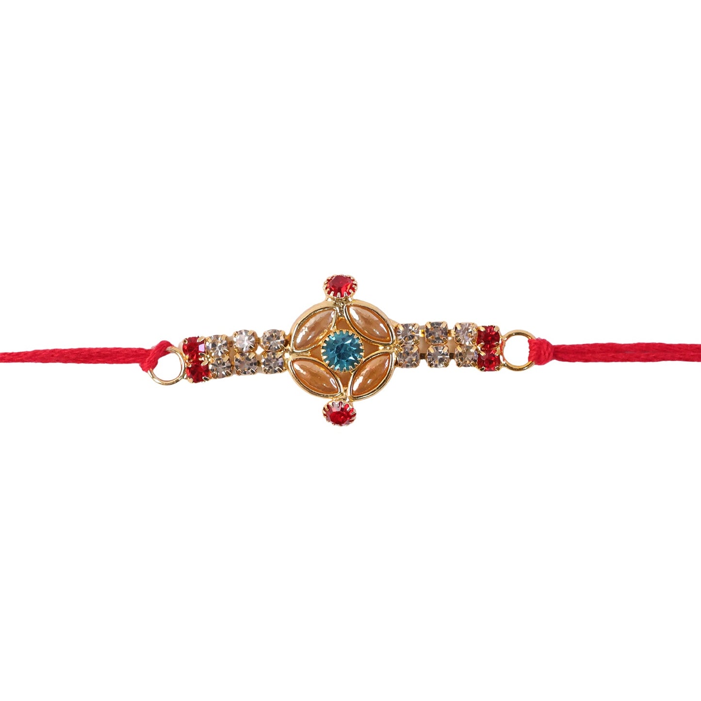 Designer Gold Kundan Floral Rakhi with Turquoise Stone & AD for Brother