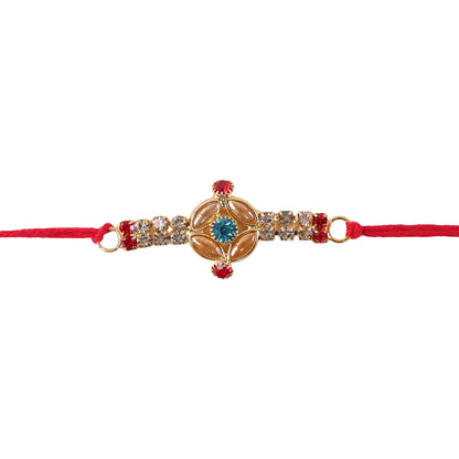 Designer Gold Kundan Floral Rakhi with Turquoise Stone & AD for Brother