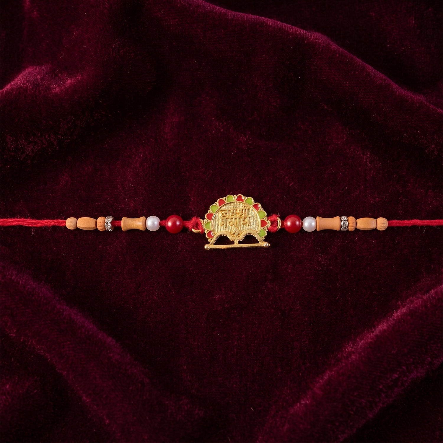 Traditional Golden Shyam Rakhi with Sandalwood Beads for Brother