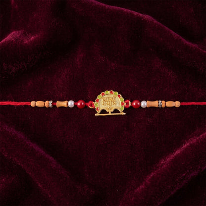 Traditional Golden Shyam Rakhi with Sandalwood Beads for Brother