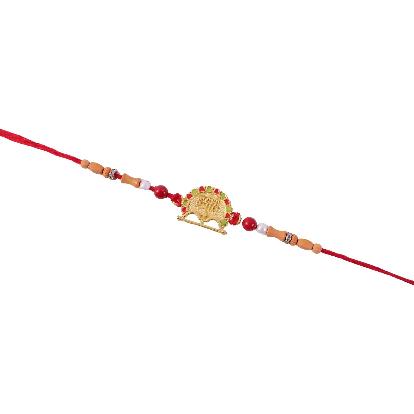 Traditional Golden Shyam Rakhi with Sandalwood Beads for Brother