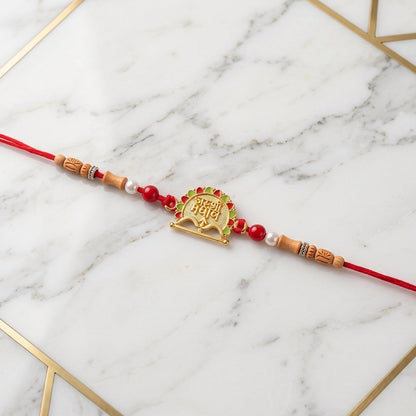 Traditional Golden Shyam Rakhi with Sandalwood Beads for Brother