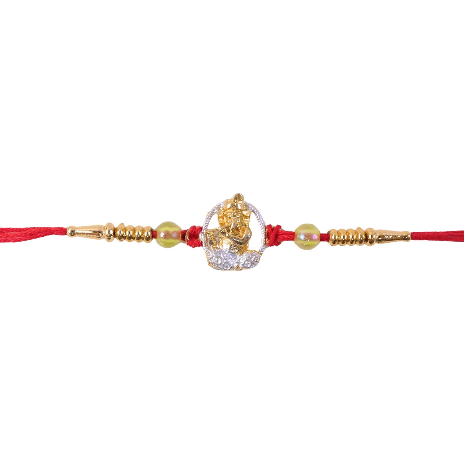 Bal Krishna Golden Rakhi with AD Stone Frame & Beads for Brother