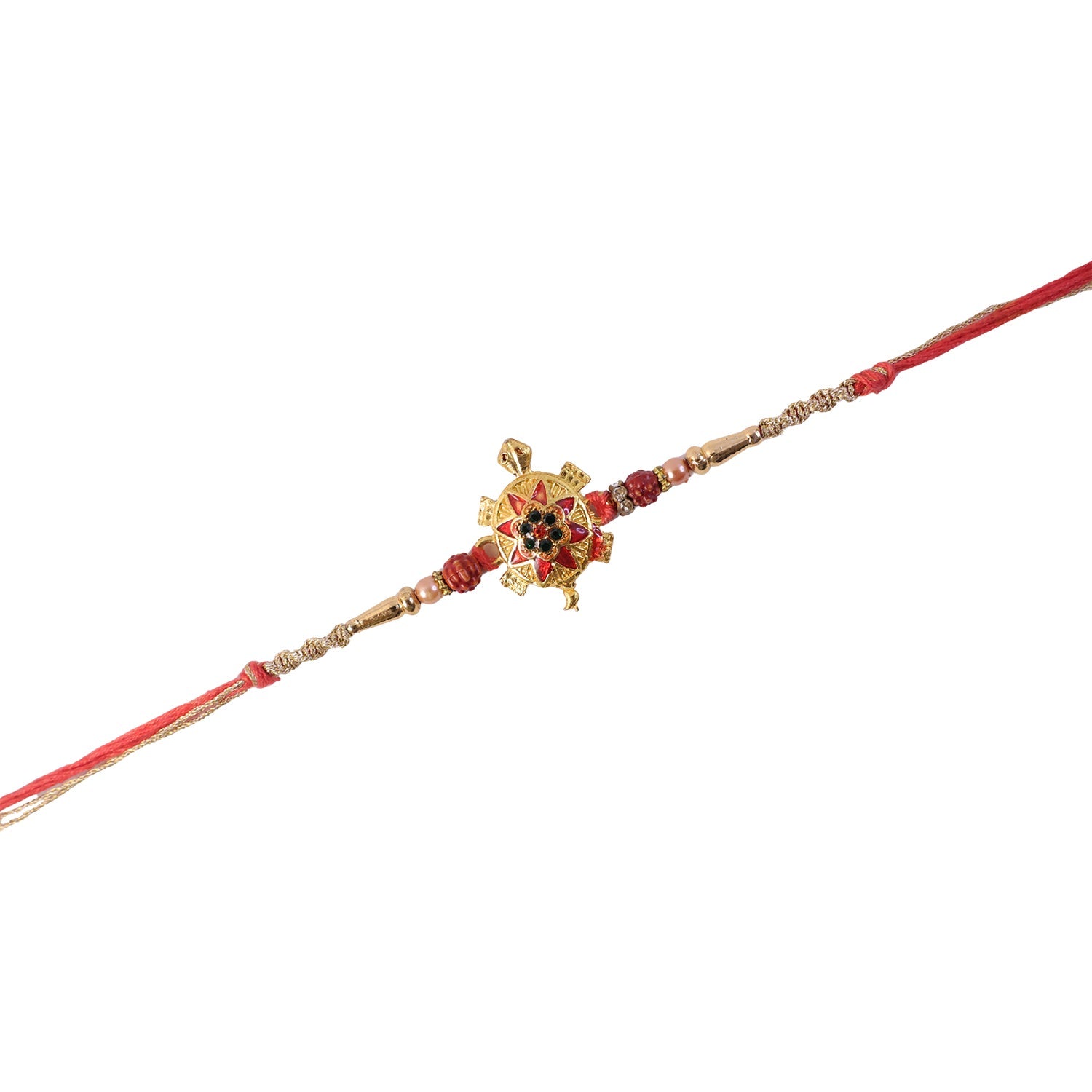Auspicious Golden Tortoise Rakhi with Stones & Beads for Brother