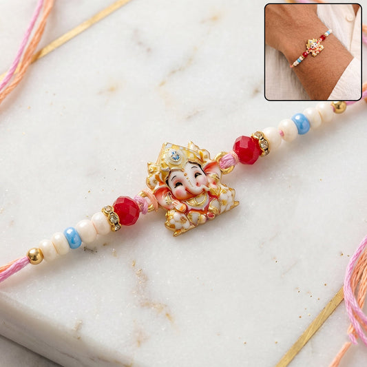 Cute Golden Rakhi with Colourful Beads for Brother