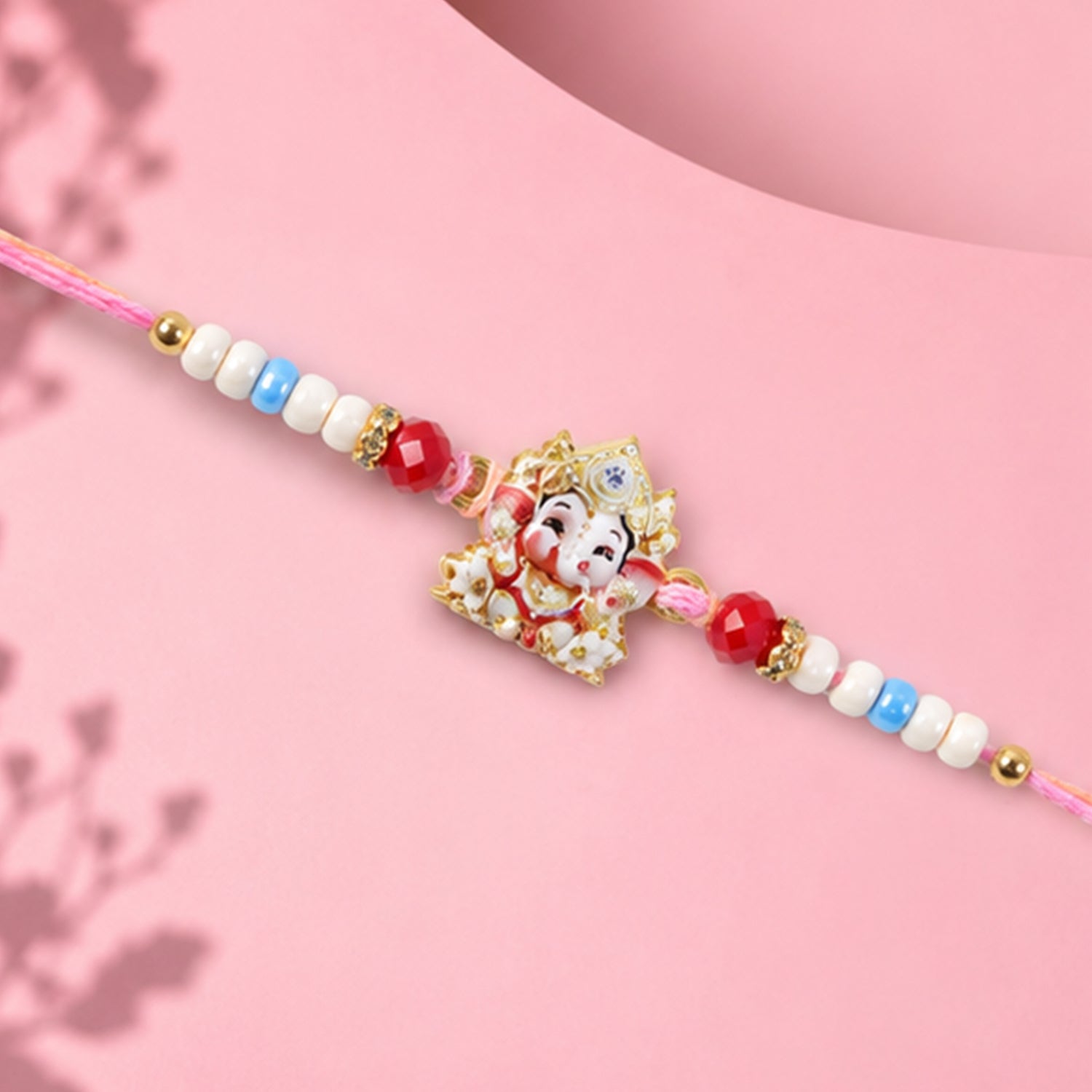 Cute Golden Rakhi with Colourful Beads for Brother