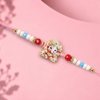 Cute Golden Rakhi with Colourful Beads for Brother