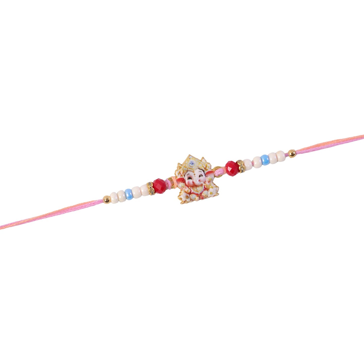 Cute Golden Rakhi with Colourful Beads for Brother