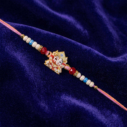 Cute Golden Rakhi with Colourful Beads for Brother