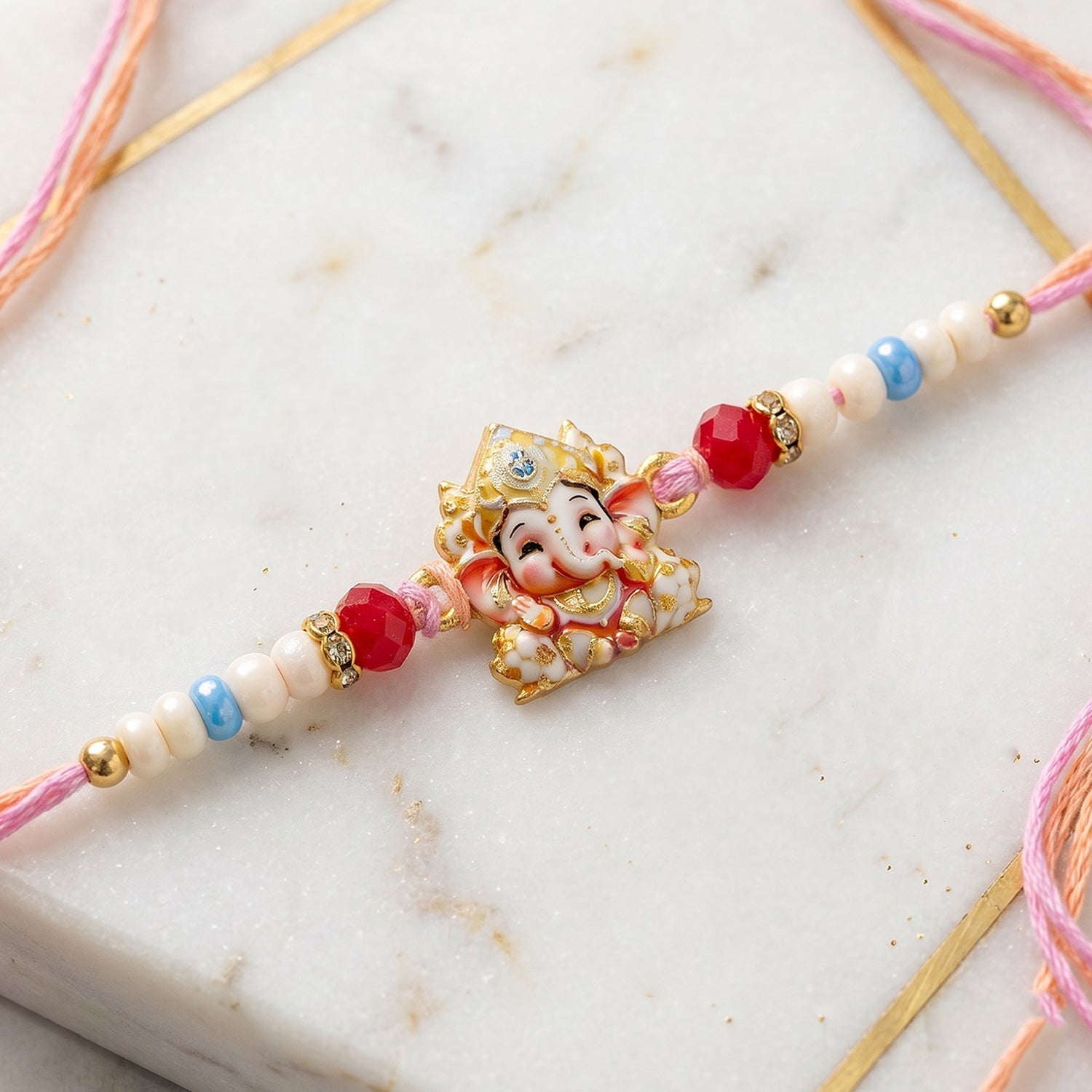 Cute Golden Rakhi with Colourful Beads for Brother