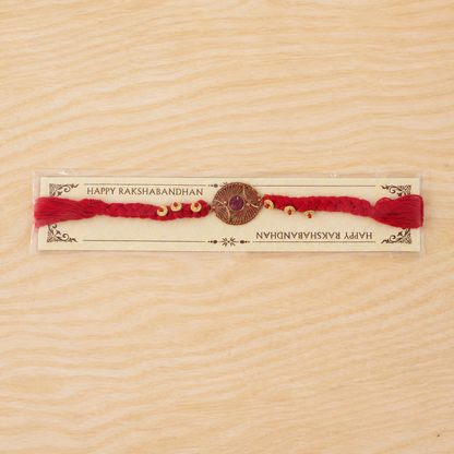 Handcrafted Woven Thread Rakhi with Purple Stone for Brother
