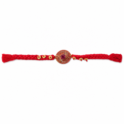 Handcrafted Woven Thread Rakhi with Purple Stone for Brother