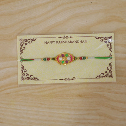 Colourful Oval Meenakari Rakhi with Beads for Brother - Raksha Bandhan Special