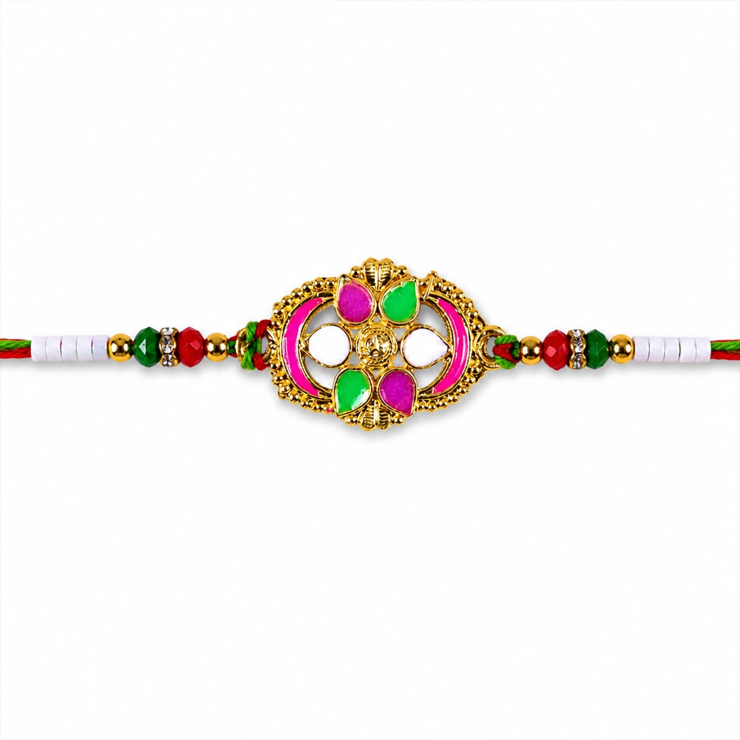 Colourful Oval Meenakari Rakhi with Beads for Brother - Raksha Bandhan Special