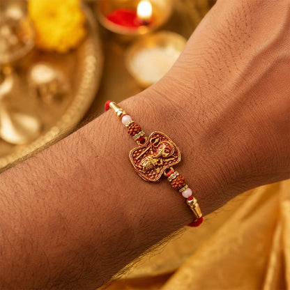 Antique Lord Ganesha Rakhi with Rudraksha & Beads for Brother