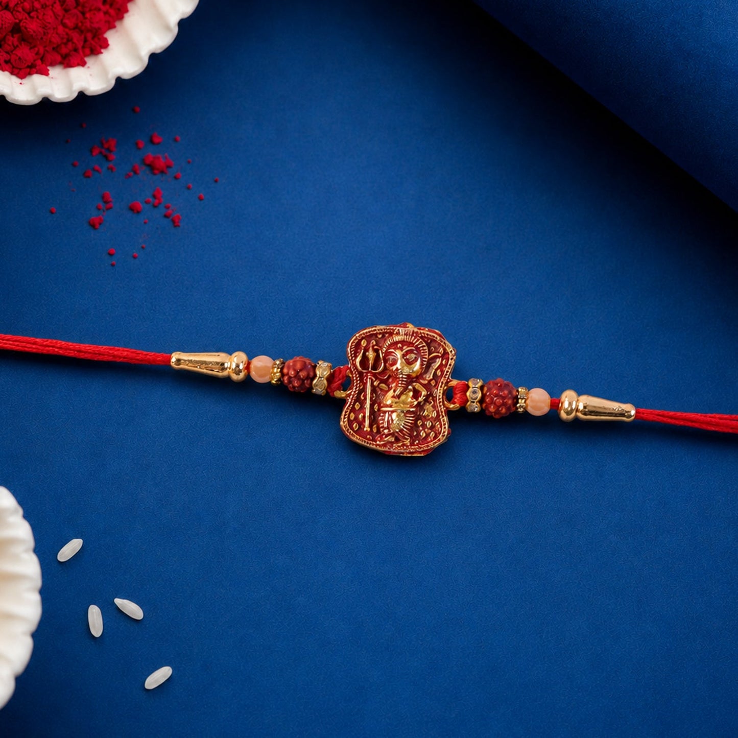 Antique Lord Ganesha Rakhi with Rudraksha & Beads for Brother