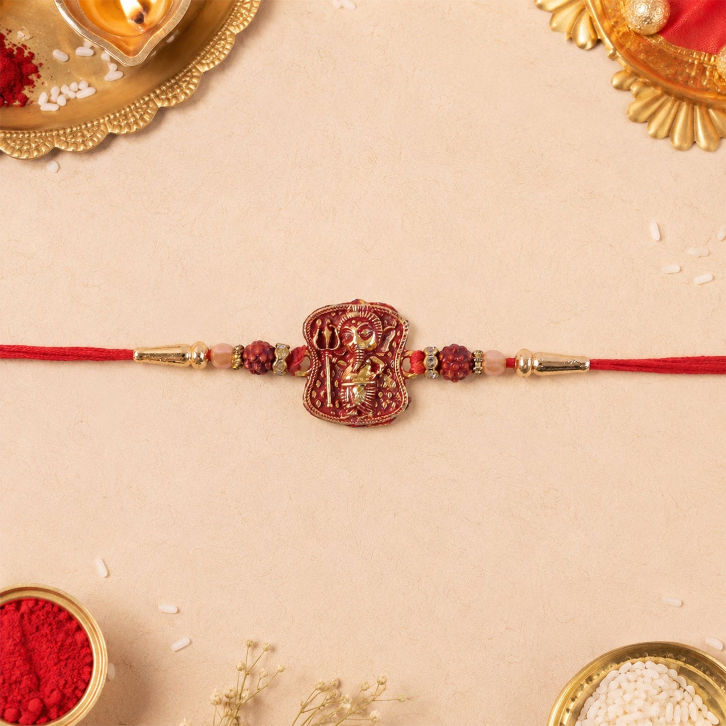Antique Lord Ganesha Rakhi with Rudraksha & Beads for Brother