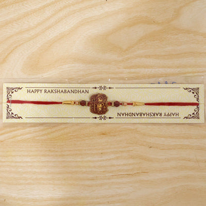 Antique Lord Ganesha Rakhi with Rudraksha & Beads for Brother