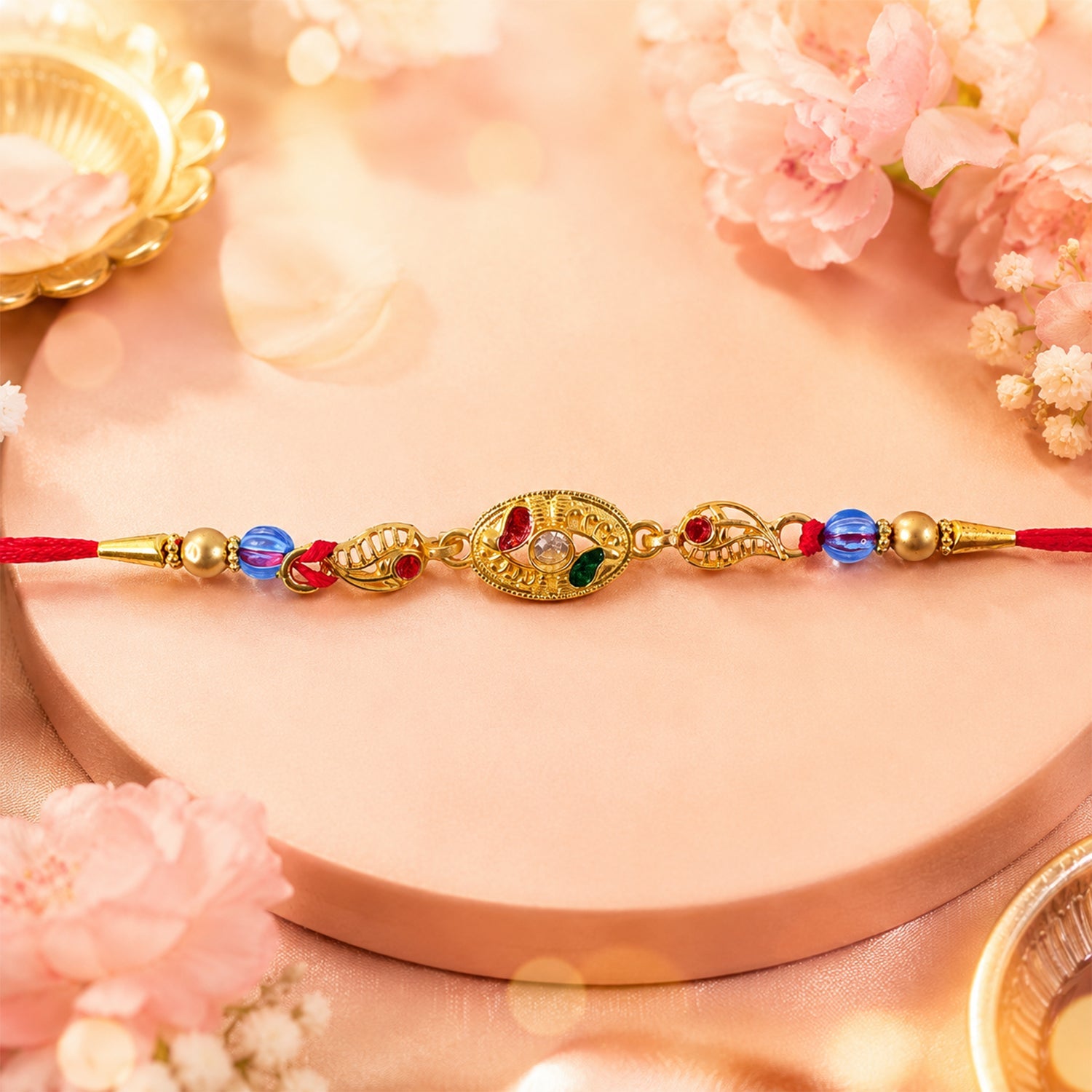 Colourful Marquise AD Stone Rakhi for Brother - Rakshabandhan Gift