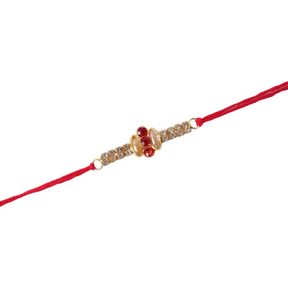 Side profile of the elegant gold rakhi showing thickness