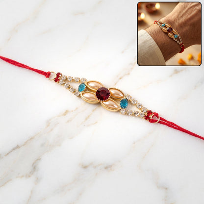 Designer Gold & Silver AD Stone Floral Rakhi for Brother