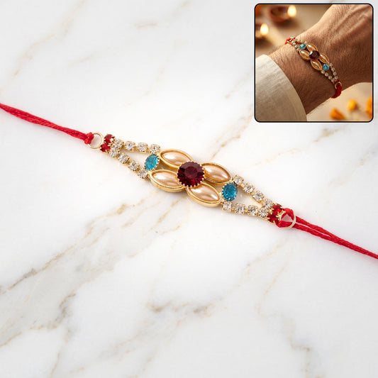Designer Gold & Silver AD Stone Floral Rakhi for Brother
