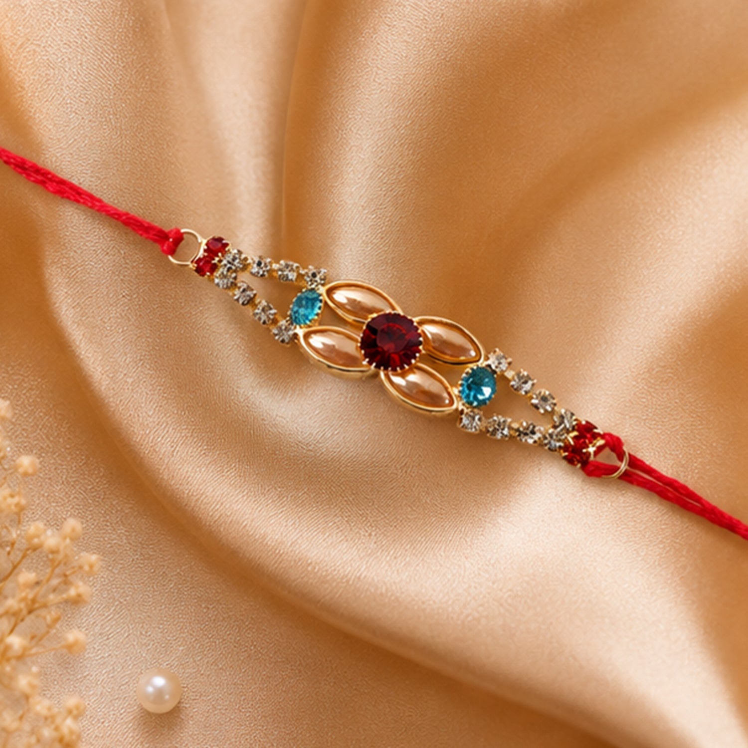 Designer Gold & Silver AD Stone Floral Rakhi for Brother